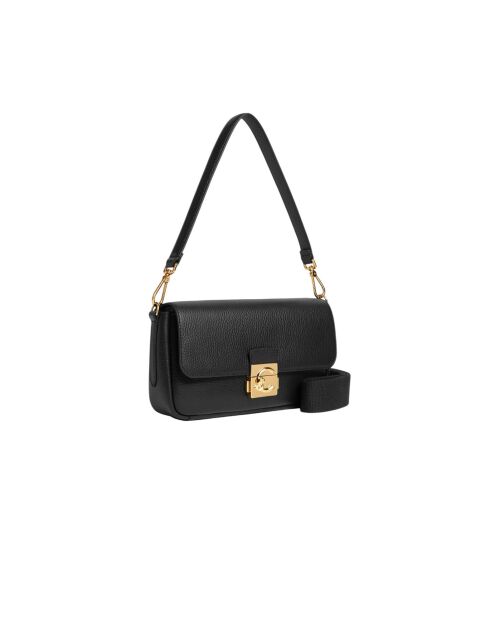 Sac porté épaule  C-Me Lock en cuir grainé noir - 24x12x5 cm