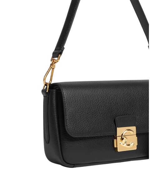 Sac porté épaule  C-Me Lock en cuir grainé noir - 24x12x5 cm