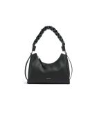 Bohème Grana dubbele schoudertas in zwart dubbelgenerfd leer - 30x15,5x10 cm