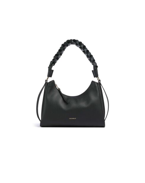 Sac porté épaule double Bohème Grana en cuir grainé double noir - 30x15.5x10 cm