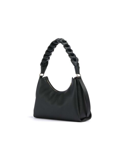 Sac porté épaule double Bohème Grana en cuir grainé double noir - 30x15.5x10 cm