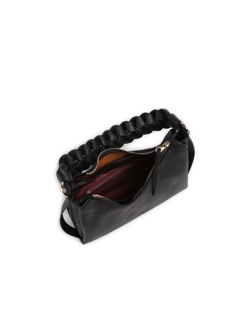 Sac porté épaule double Bohème Grana en cuir grainé double noir - 30x15.5x10 cm