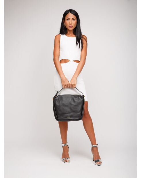 Bandolera Oliver de piel granulada negra - 30x27x17 cm