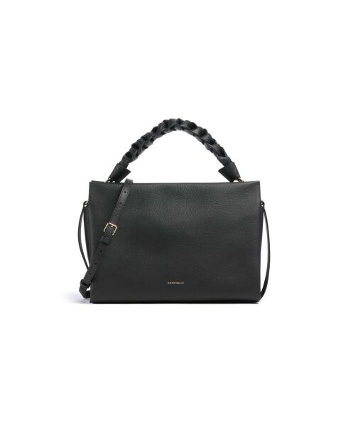 Bohemian Grana Doppelhandtasche aus schwarzem doppelt genarbtem Leder - 33x23x12 cm