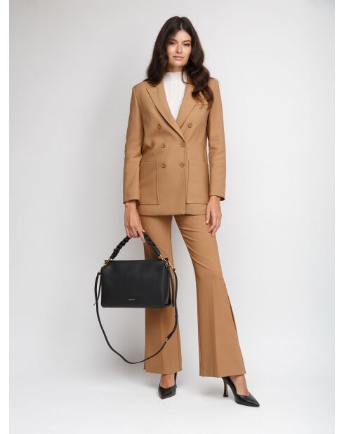 Bohemian Grana Doppelhandtasche aus schwarzem doppelt genarbtem Leder - 33x23x12 cm