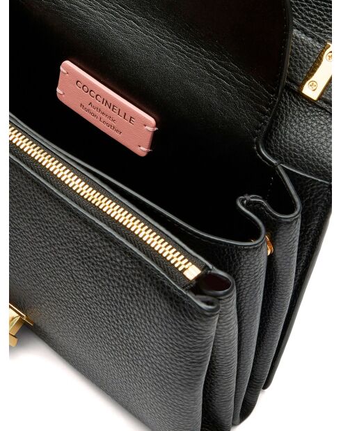 Arlettis Schultertasche aus genarbtem Leder in Schwarz - 23x17x7 cm