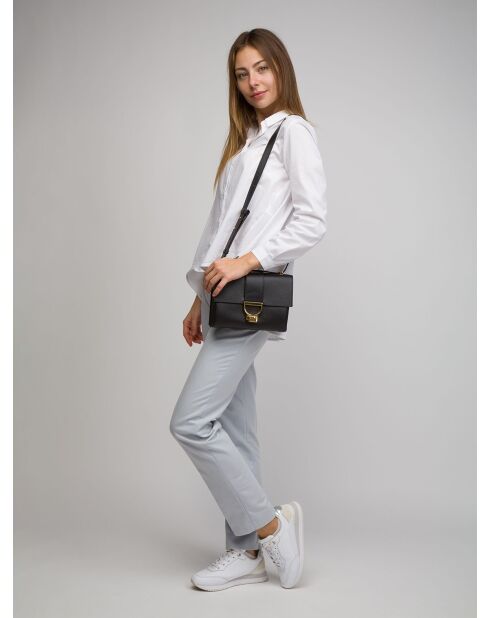 Arlettis Schultertasche aus genarbtem Leder in Schwarz - 23x17x7 cm