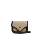 C-Me schoudertas in canvas en naturel/zwart generfd leer - 21x17x6 cm