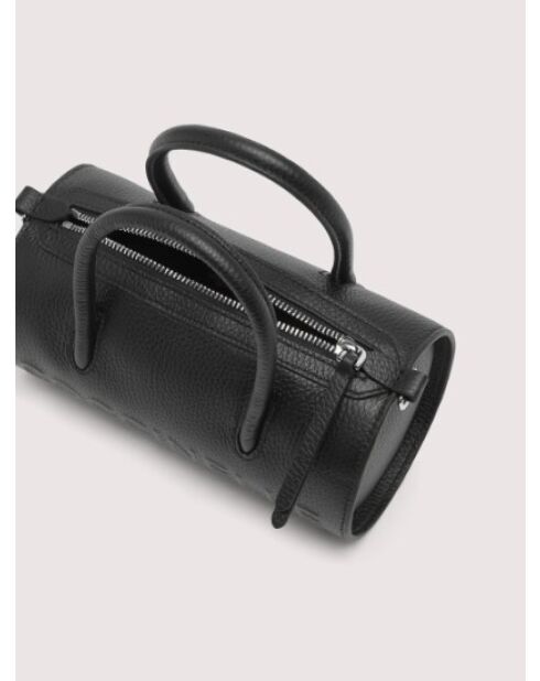 Myrtha Maxi Log Handtasche aus schwarzem genarbtem Leder - 31x15,5 x 15,5 cm