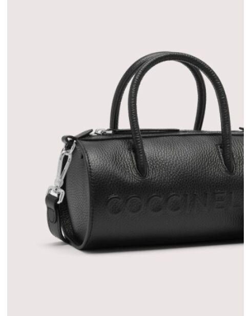 Myrtha Maxi Log Handtasche aus schwarzem genarbtem Leder - 31x15,5 x 15,5 cm