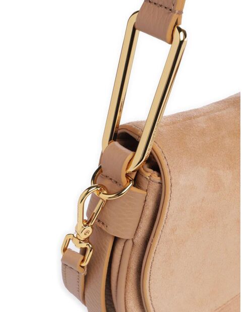 Bandolera de gamuza nude - 22x14x4 cm