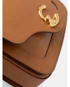 Bolso de hombro C-Me de piel de becerro marrón lisa - 21x17x6 cm