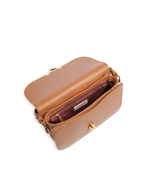 Bandolera Dew de piel granulada marrón - 27x20x7,5 cm