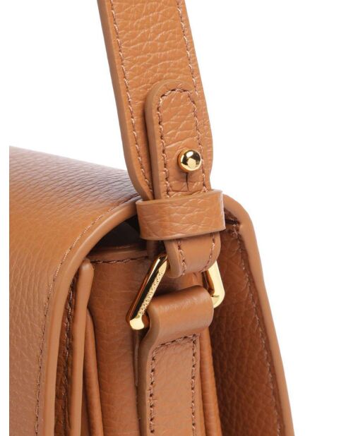 Bandolera Dew de piel granulada marrón - 27x20x7,5 cm