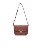 Bandolera Dew de piel granulada color brandy - 27x20x7,5 cm