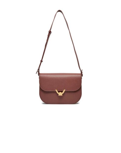 Bandolera Dew de piel granulada color brandy - 27x20x7,5 cm