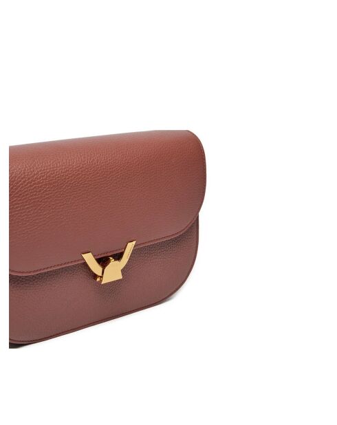 Bandolera Dew de piel granulada color brandy - 27x20x7,5 cm