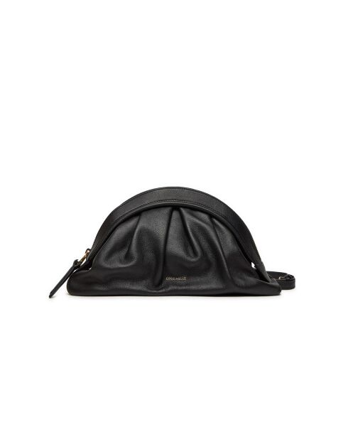 Gladde zwarte leren schoudertas voor de wangen - 32x19x8 cm