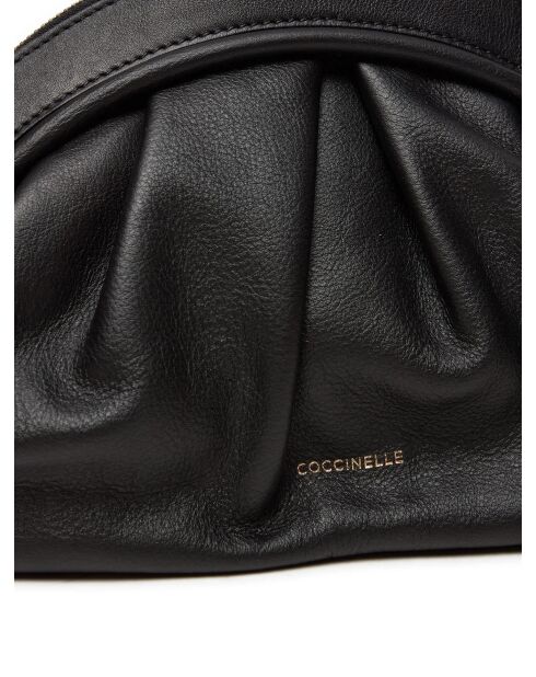 Gladde zwarte leren schoudertas voor de wangen - 32x19x8 cm