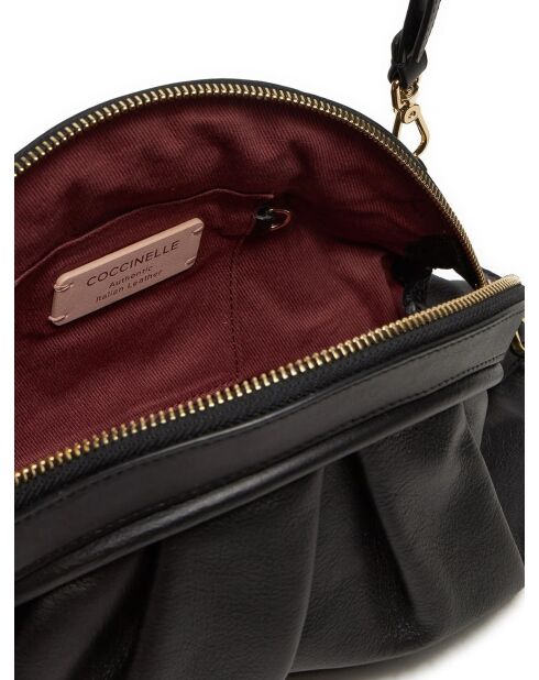 Gladde zwarte leren schoudertas voor de wangen - 32x19x8 cm