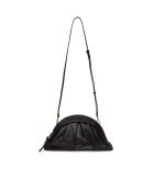 Gladde zwarte leren schoudertas voor de wangen - 32x19x8 cm