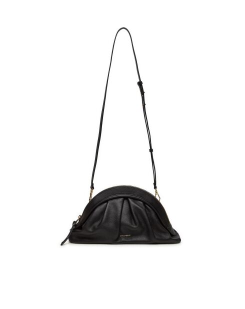 Gladde zwarte leren schoudertas voor de wangen - 32x19x8 cm