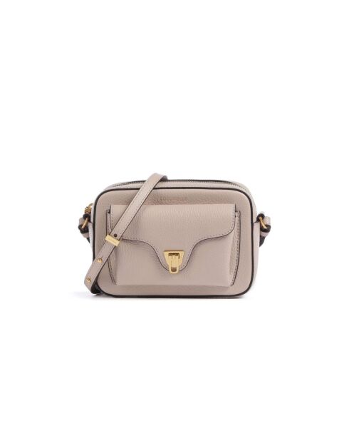 Beat Schultertasche aus genarbtem Leder in Beige, 18 x 11,5 x 5 cm