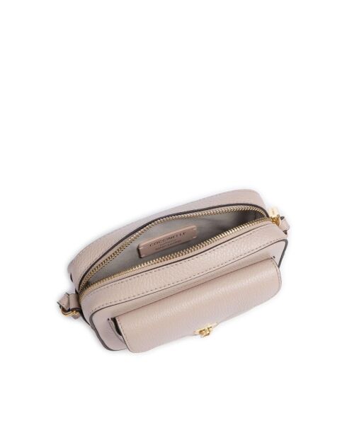 Beat Schultertasche aus genarbtem Leder in Beige, 18 x 11,5 x 5 cm