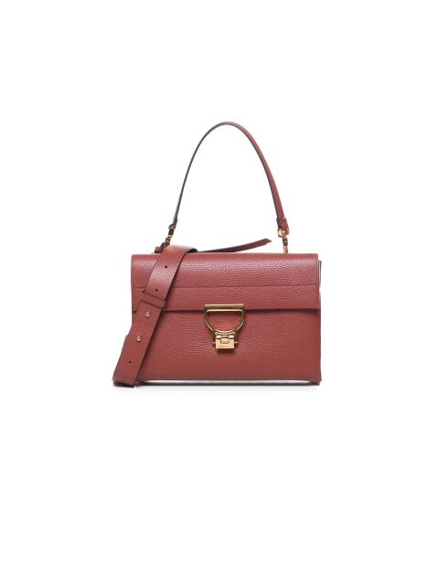 Arlettis Schultertasche aus genarbtem Leder in Brandy - 25x18x7 cm