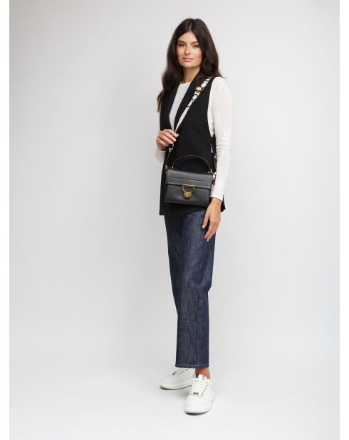 Handtasche Arlettis Signature aus genarbtem Leder in Schwarz — 21,5x15x2 cm