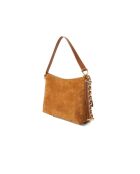 Bolso de hombro Gretel de gamuza PU y gamuza coñac - 25x19x10 cm