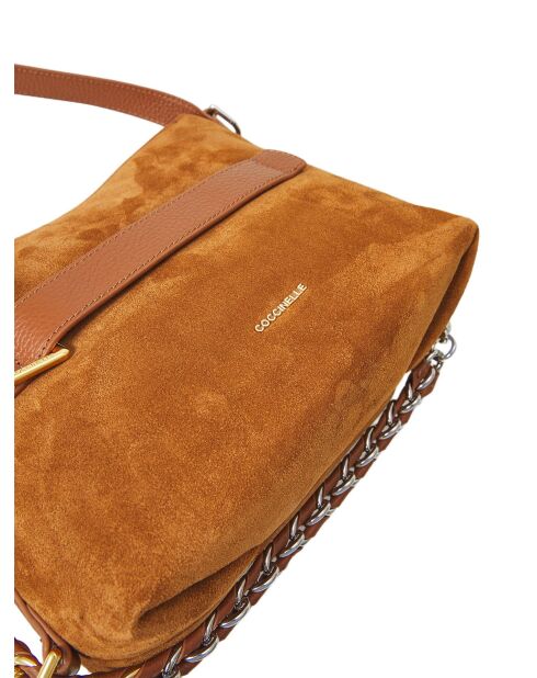 Bolso de hombro Gretel de gamuza PU y gamuza coñac - 25x19x10 cm