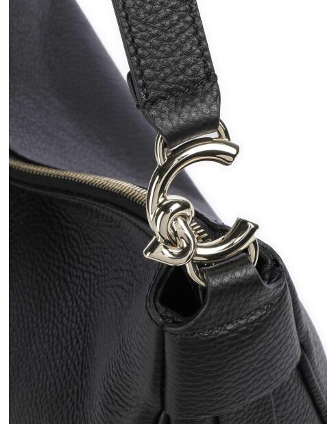 C-Easy Schultertasche aus genarbtem Leder in Schwarz - 34x26x5 cm