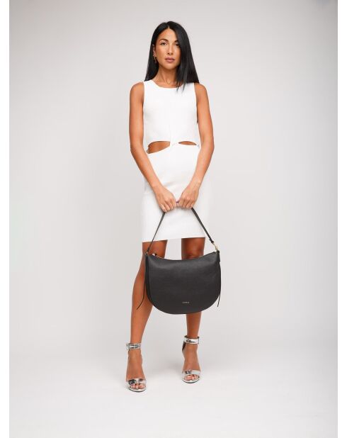 C-Easy Schultertasche aus genarbtem Leder in Schwarz - 34x26x5 cm