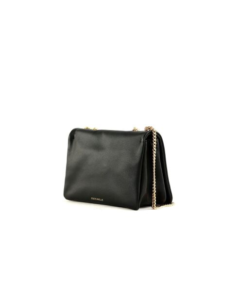 Dulse Mini schoudertas in glad zwart leer - 19x13x6 cm