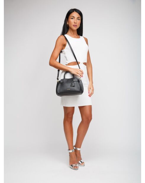 Kliche Handtasche aus schwarzem genarbtem Leder - 22,5x18x13,5 cm