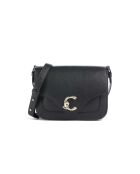 C-Me Schultertasche aus genarbtem Leder in Schwarz - 21x17x6 cm