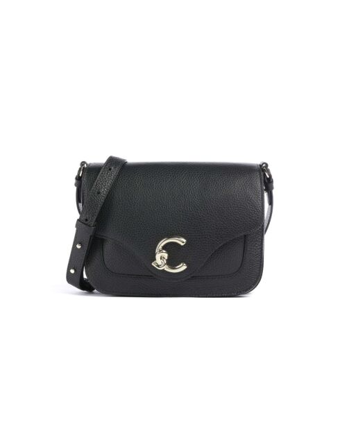 C-Me Schultertasche aus genarbtem Leder in Schwarz - 21x17x6 cm