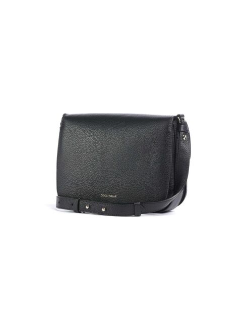 C-Me Schultertasche aus genarbtem Leder in Schwarz - 21x17x6 cm