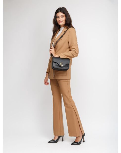 C-Me Schultertasche aus genarbtem Leder in Schwarz - 21x17x6 cm