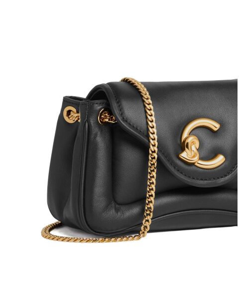 C-Me Fluffy Schultertasche aus weichem und flauschigem schwarzem Leder - 22x12x9 cm