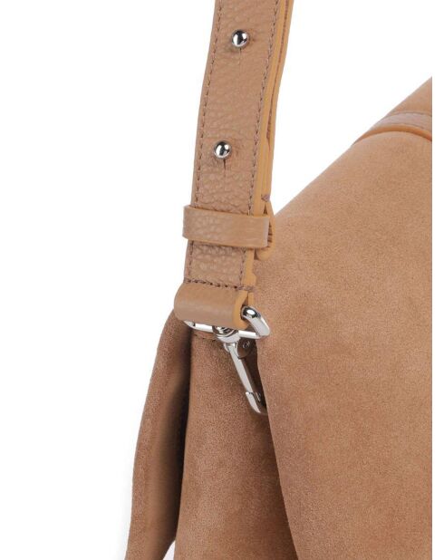 Bolso de hombro Dorian de gamuza nude - 34x24x13 cm