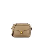 Beat Weiche Schultertasche aus warmem, genarbtem Leder in Taupe - 26x20x8,5 cm