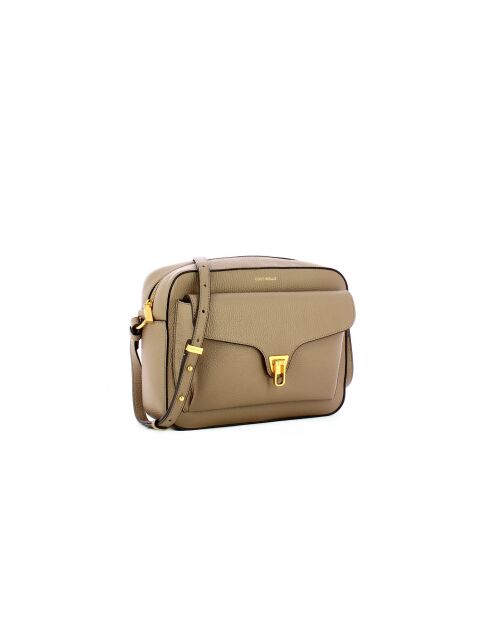 Beat Weiche Schultertasche aus warmem, genarbtem Leder in Taupe - 26x20x8,5 cm
