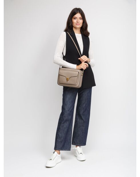 Beat Weiche Schultertasche aus warmem, genarbtem Leder in Taupe - 26x20x8,5 cm