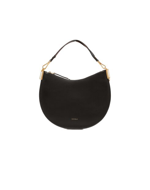 Sunup Schultertasche aus doppelt genarbtem Leder in Schwarz - 33x23x6 cm