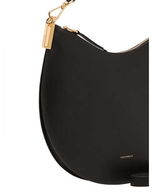 Sunup Schultertasche aus doppelt genarbtem Leder in Schwarz - 33x23x6 cm