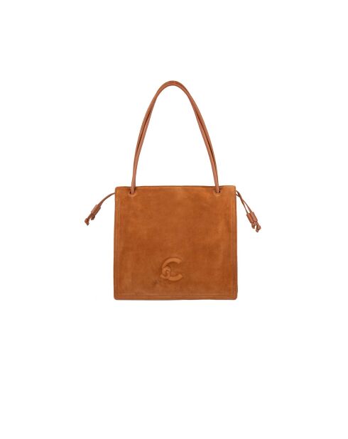 Sac porté épaule Dulse en daim cognac - 28.5x31x10 cm