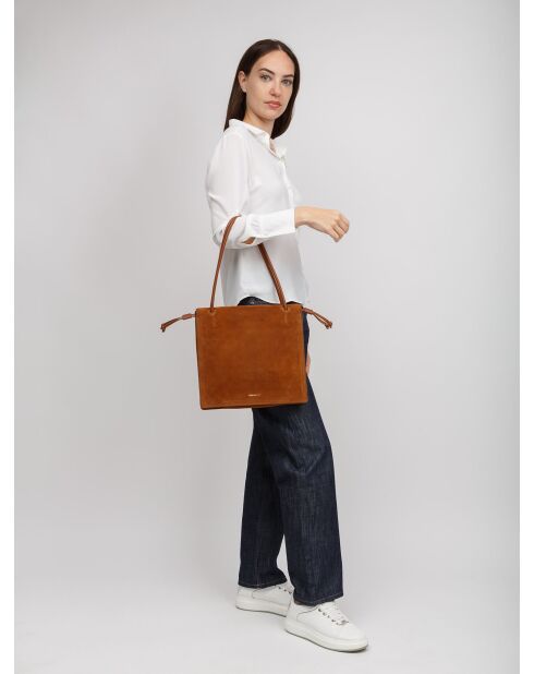 Sac porté épaule Dulse en daim cognac - 28.5x31x10 cm