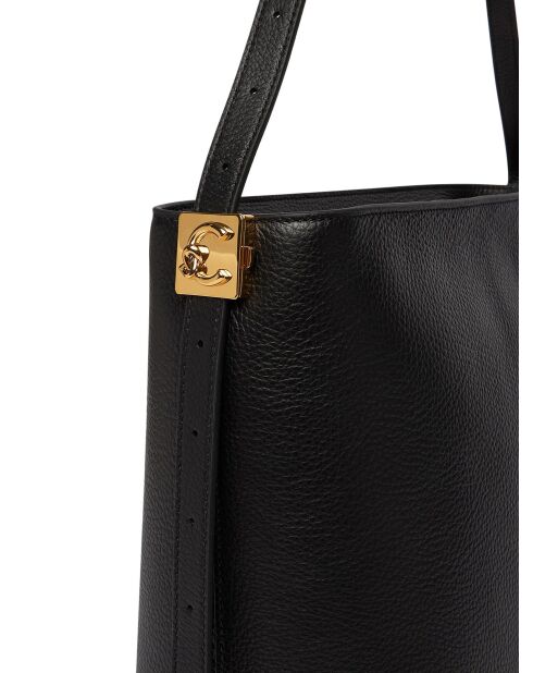 C-Me Lock Schultertasche aus genarbtem Leder in Schwarz - 34x34x13 cm
